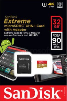   Micro SecureDigital 32Gb SanDisk Extreme microSDHC class 10 UHS-1 U3 V30 (SDSQXVF-032G-