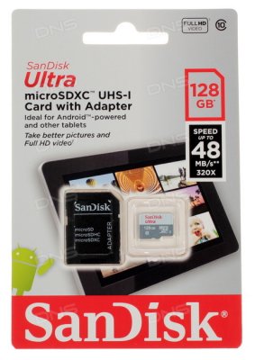   Sandisk Ultra microSDXC Class 10 UHS-I 48MB/s 128GB + SD adapter / SDSQUNB-128G-GN6TA