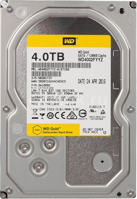   4.0Tb WD Gold WD4002FYYZ SATA 6Gb/s, 128 MB Cache, 7200 RPM