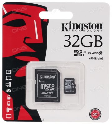   Kingston microSDHC 32Gb Class 10 UHS-I (45/10 Mb/s), SDC10G2/32GBSP