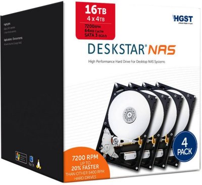   HDD 16000Gb SATA-III HGST (Hitachi) Deskstar NAS (0S03678, 7200rpm, 64Mb) (4x4Tb KIT)