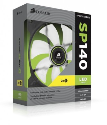  Corsair Air Series SP140 LED Green High Static Pressure 140mm Fan Twin Pack RTL