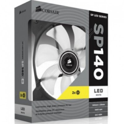  Corsair Air Series SP140 LED White High Static Pressure 140mm Fan Twin Pack RTL