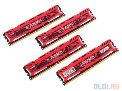  DDR4 64Gb 4x16GB (pc-19200) 2400MHz Crucial Ballistix Sport LT Red CL16 DR x8 BLS4C16G4D240FS