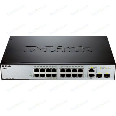  D-Link DES-3200-18 16-Port UTP 10/100Mbps + 2 combo 1000BASE-T/SFP, L2 Management Switch,