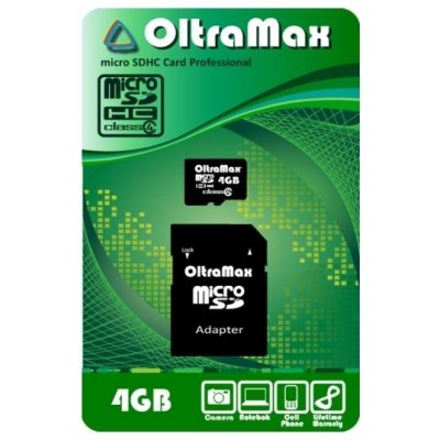   OltraMax microSDHC Class 4 4GB + SD adapter