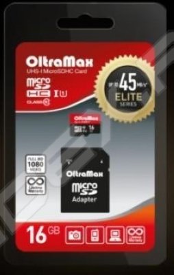   MicroSDHC OltraMax 16GB Class 10 UHS-I (45 Mb/s) Elite + SD 