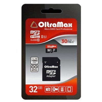   OltraMax microSDHC Class 10 UHS-1 30MB/s 32GB + SD adapter