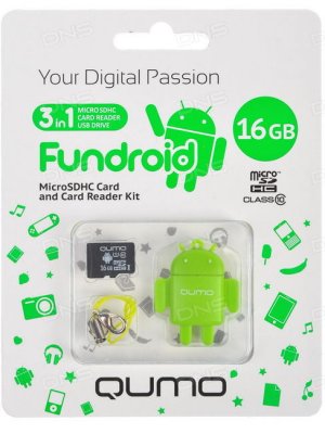   Qumo (QM16GMICSDHC10) microSDHC 16Gb Class10 + microSD--)SD Adapter