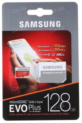   Samsung EVO Plus V2 microSDXC 128Gb UHS-I U1 + ADP (95/20 Mb/s)