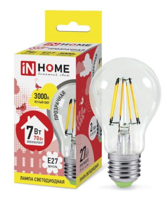 IN HOME LED-A60-deco 7W 3000K 230V 630Lm E27 Clear 4690612008042