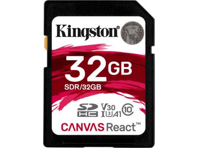   32GB - Kingston SDHC Canvas React 100R/70W CL10 UHS-I U3 V30 A1 SDR/32GB