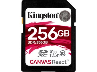   256GB - Kingston SDXC Canvas React 100R/80W CL10 UHS-I U3 V30 A1 SDR/256GB