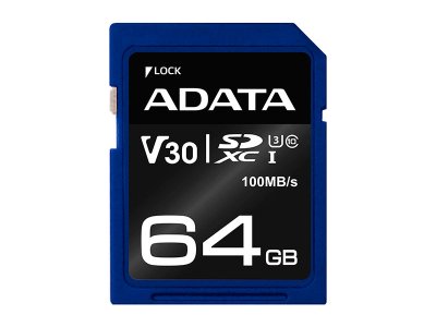   64Gb - A-Data - Premier Pro Secure Digital XC V30S Class 10 UHS-I U3 ASDX64GUI3V30S-R (