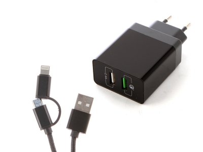 DF Tor-03 2xUSB QC 3.0 Smart Charge +  MicroUSB/Lightning