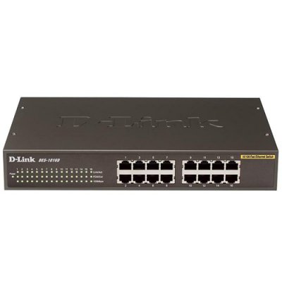  D-Link DES-1016D 16-Port 10/100BASE-TX Unmanaged Green ethernet Switch, 11" metal case