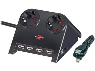  Brennenstuhl Desktop-Power 4xUSB 2 Sockets 1.8m Black 1153500122