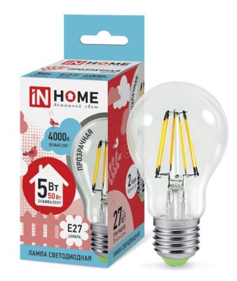   IN HOME LED-A60-deco E27 5W 4000K 230V 450Lm Clear 4690612008035