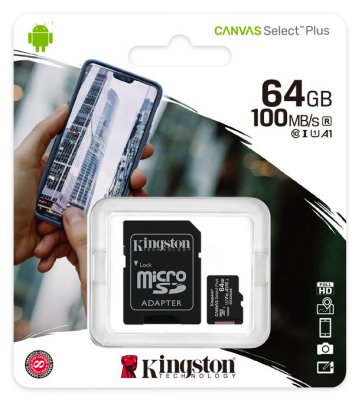   micro SDXC 64Gb Kingston Canvas Select Plus UHS-I U1 A1 + ADP (100/10 Mb/s)