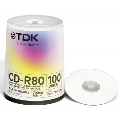   CD-R TDK 700  48-52x case box, printable ( CD-R80PWWCBA100-V / t19884 ) 100 .