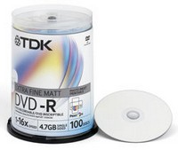  TDK DVD-R 4.7Gb 16x Cake Box Printable (100 ) (t19915) (DVD-R47PWWCBED100)