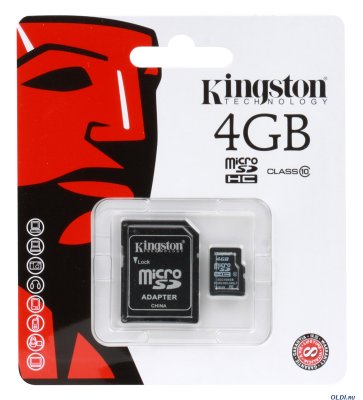   MicroSD 4Gb Kingston "MBLY10G2/4GB" microSDHC Class 10 + Adapter + USB adapter