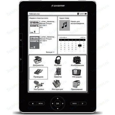   Digma T645 (Black) (6", mono, 1024x758, 4Gb, FB2/PDF/DJVU/RTF/CHM/EPUB/JPG/BMP, mi